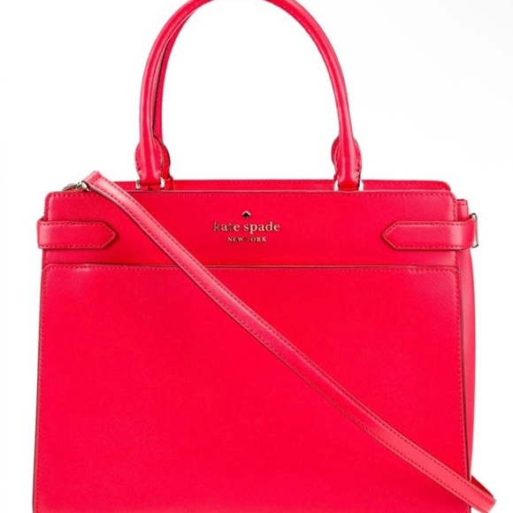 kate spade Handbags - Kate Spade Staci Medium Satchel - Pink Ruby Saffiano Leather - EUC